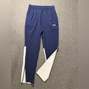 Under Armour Woven Pants Mens M Blue White Athletic 32" Stretch Ankle Zips Train
